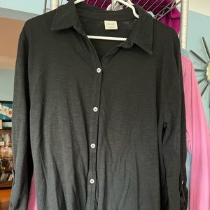 Black Soma XL shirt tunic cotton/poly very soft rolled sleeve handkerchief hem